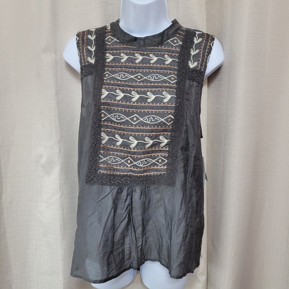 Tiny Anthropologie Silk Blend Sleeveless Lace Top Women's Size L Embroidered NWT